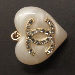 CC Heart Charm Pendant with Gold and Rhinestones